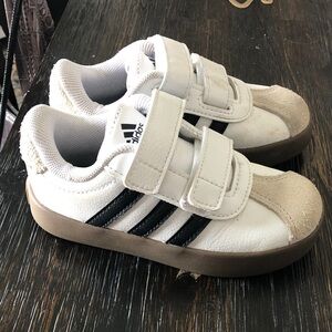 Adidas Kids White and Black Velcro Sneakers